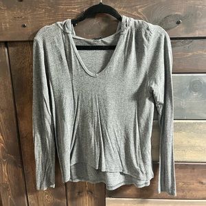Gray Hooded Long Sleeve Shirt